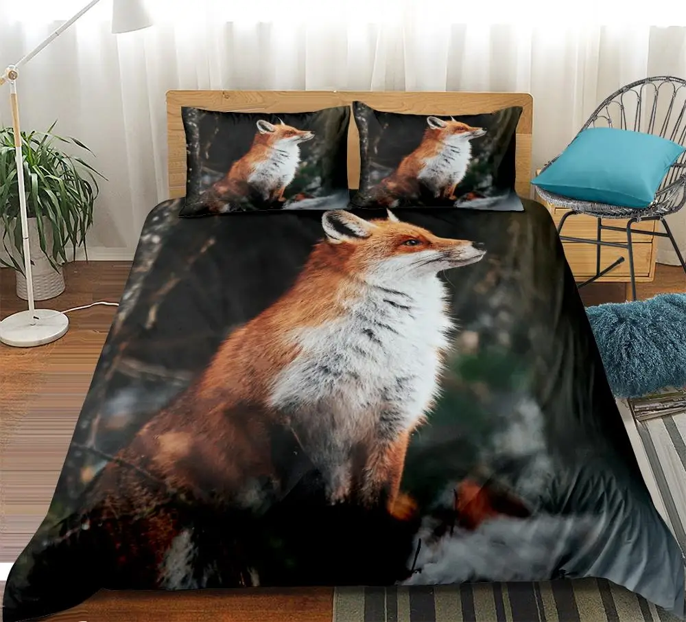 

Fox Bedding Set 3D Print Duvet Cover Wild Animal Home Textiles Tribal Bedspread Floral Bed Cover Dropship 3-piece