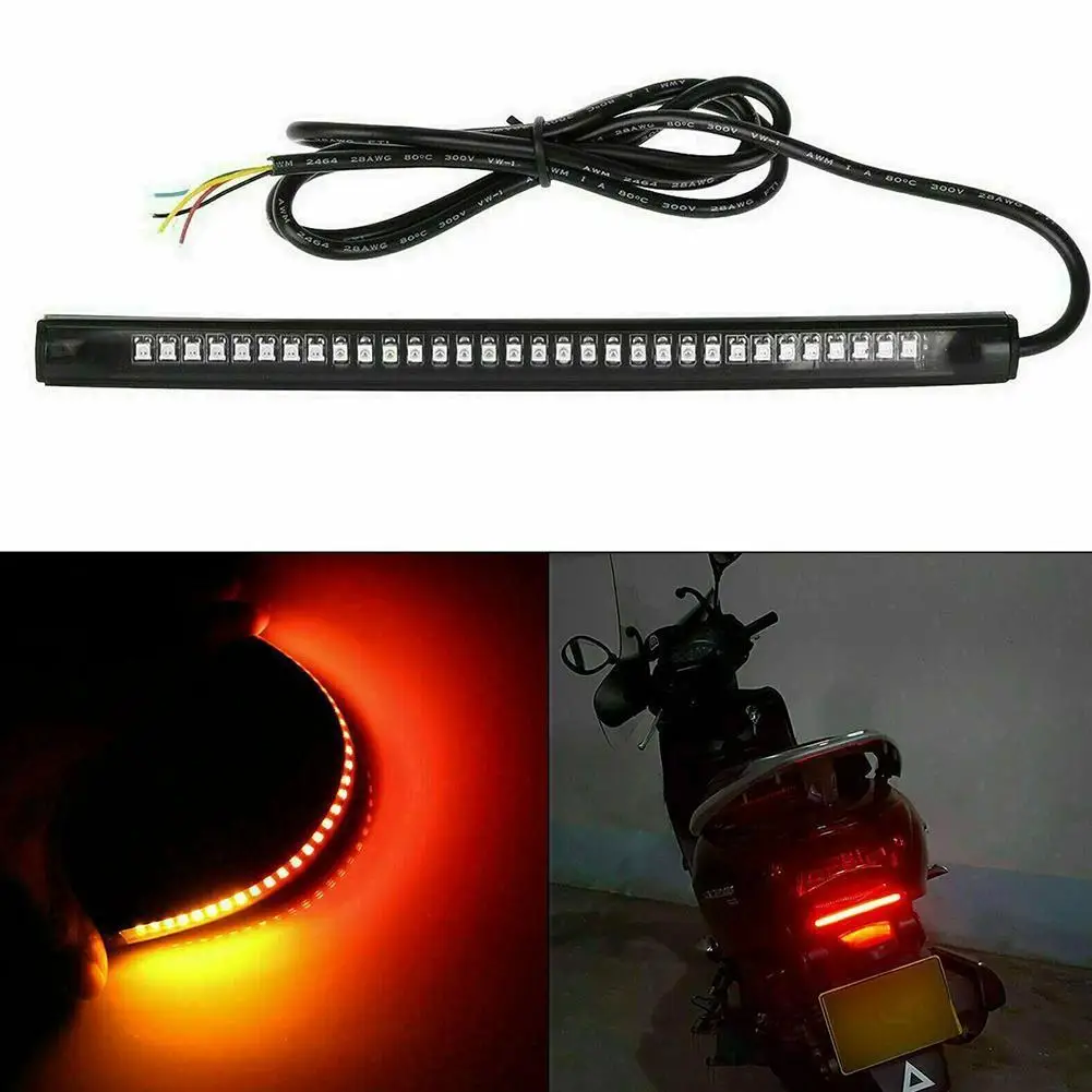 

48 LED Motorcycle Light Bar Strip Tail Brake Stop Turn Signal License Plate Light Integrated Red Amber Color IP68 Waterproof