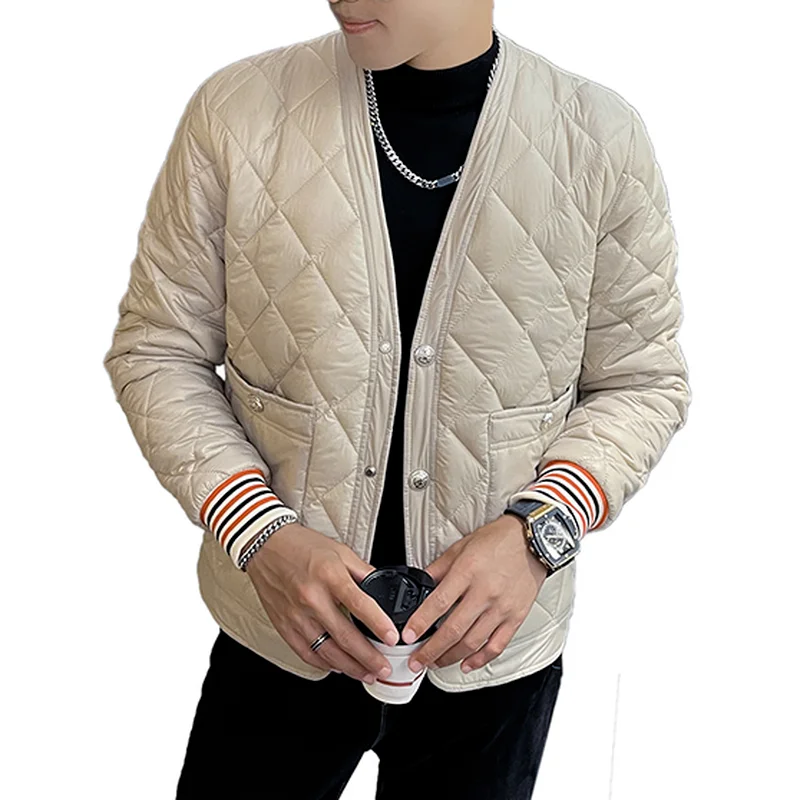 Winter Warm Collarless Thickened Parkas for Men's Korean Short Slim Jackets Casual Streetwear Social Coat Overcoat Male Clothing