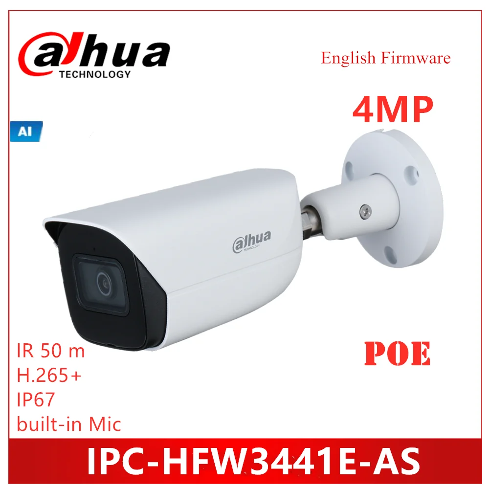 

IP-камера Dahua, 4 МП, стандартная цилиндрическая сетевая камера, ИК-камера с фиксированным фокусным расстоянием, ИК 50 м, встроенный микрофон, ка...