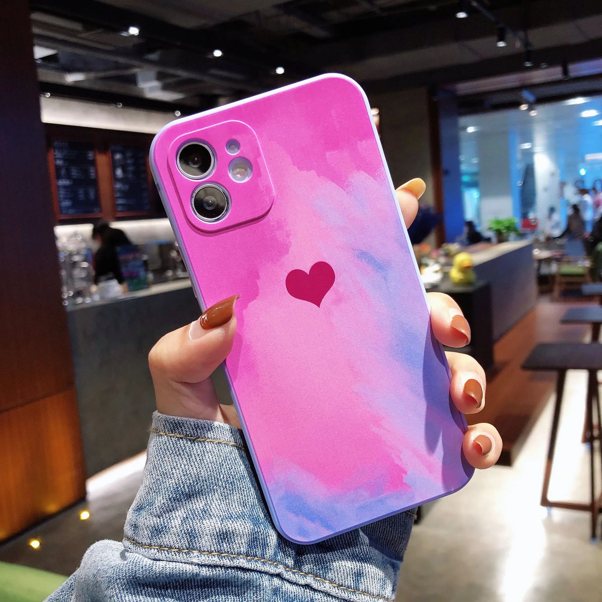 

Gradient Watercolor Love Heart Phone Case For iPhone 11 Pro Max 12 Mini X XS XR 8 7 Plus SE 2020 Shockproof Soft Silicone Cover