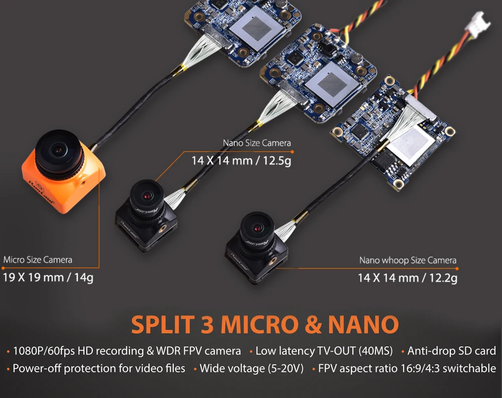 RunCam split 3 Micro/Nano WOOP FPV камера 2MP1080P/60fps HD Запись плюс WDR NTSC/PAL переключаемый