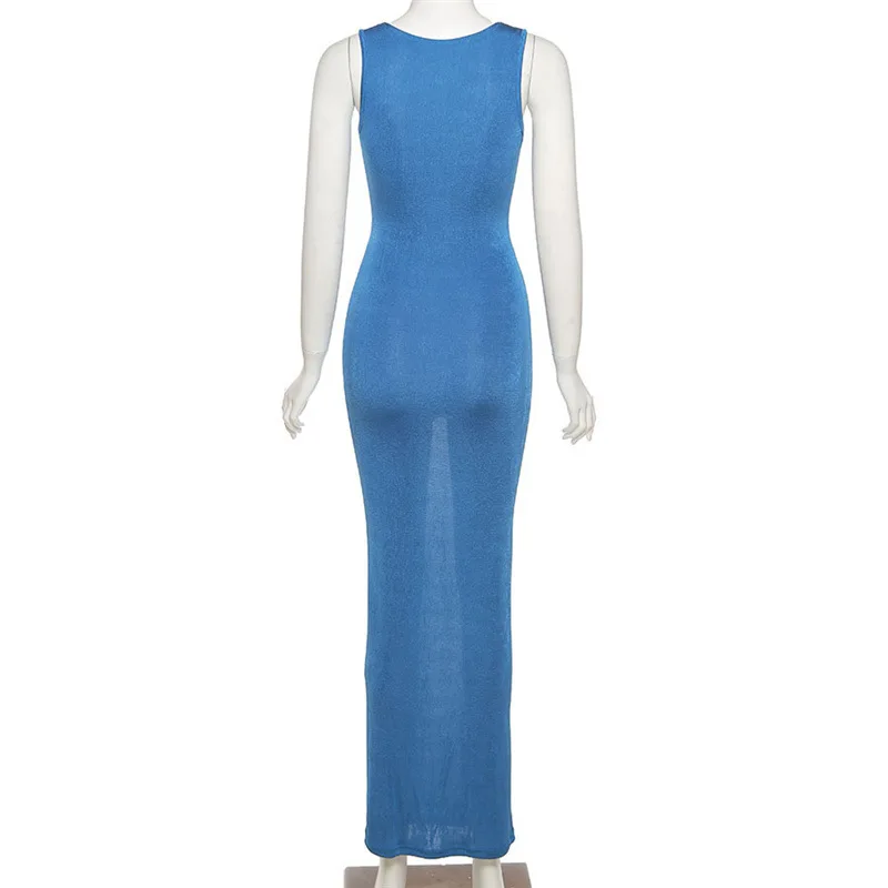 

Fashion Cut Out Sexy Women's Maxi Dress Skinny Elegant Outfit Sleeveless Backless Long Dresses Club Party Solid