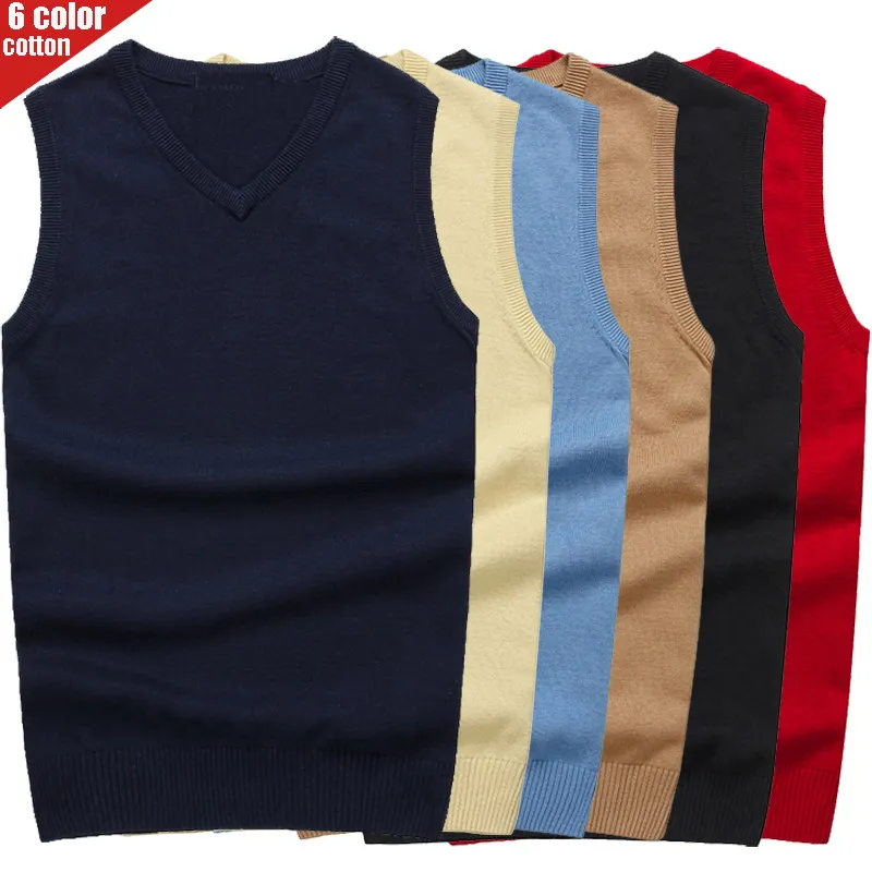 

Men's Pullover V-neck 100% Cotton Solid Color Sweater Vests 2019 Autumn And Winter New Casual Sweater For Homme M-3XL
