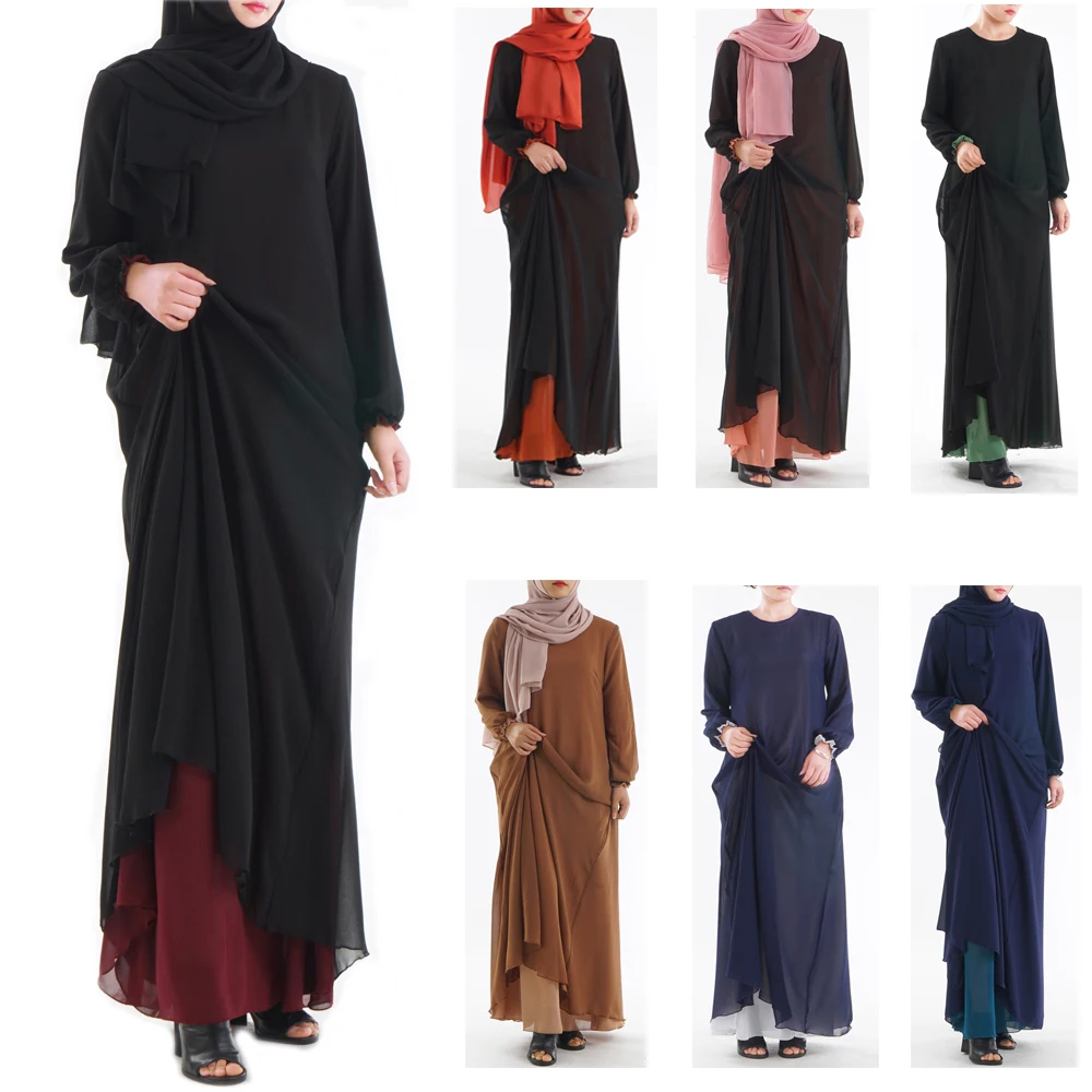 Роскошное шелковое платье-макси Abaya с обеих сторон имитация 2 предметов