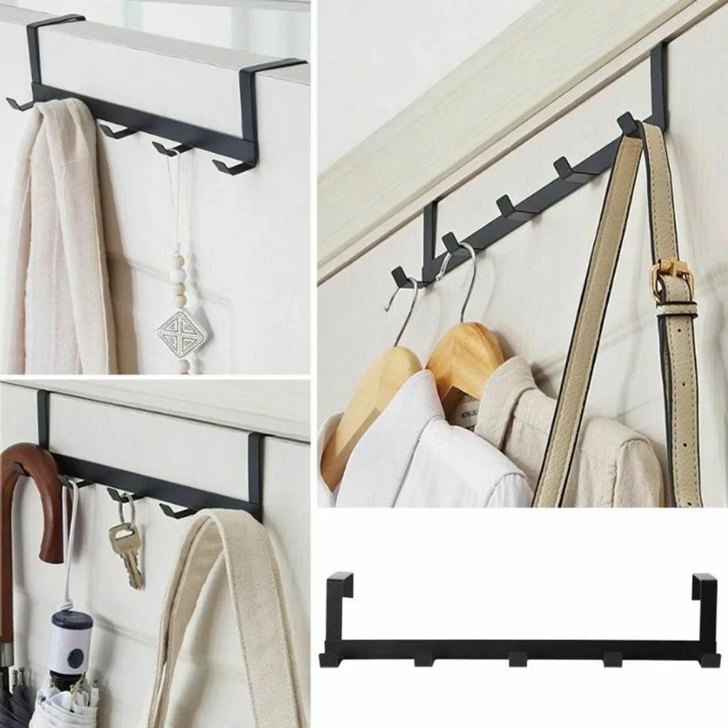 

5 Hooks Iron Organizer Rack Over The Door Bathroom Kitchen Space Saving Hook Home Clothes Coat Hat Towel Hanger Rack
