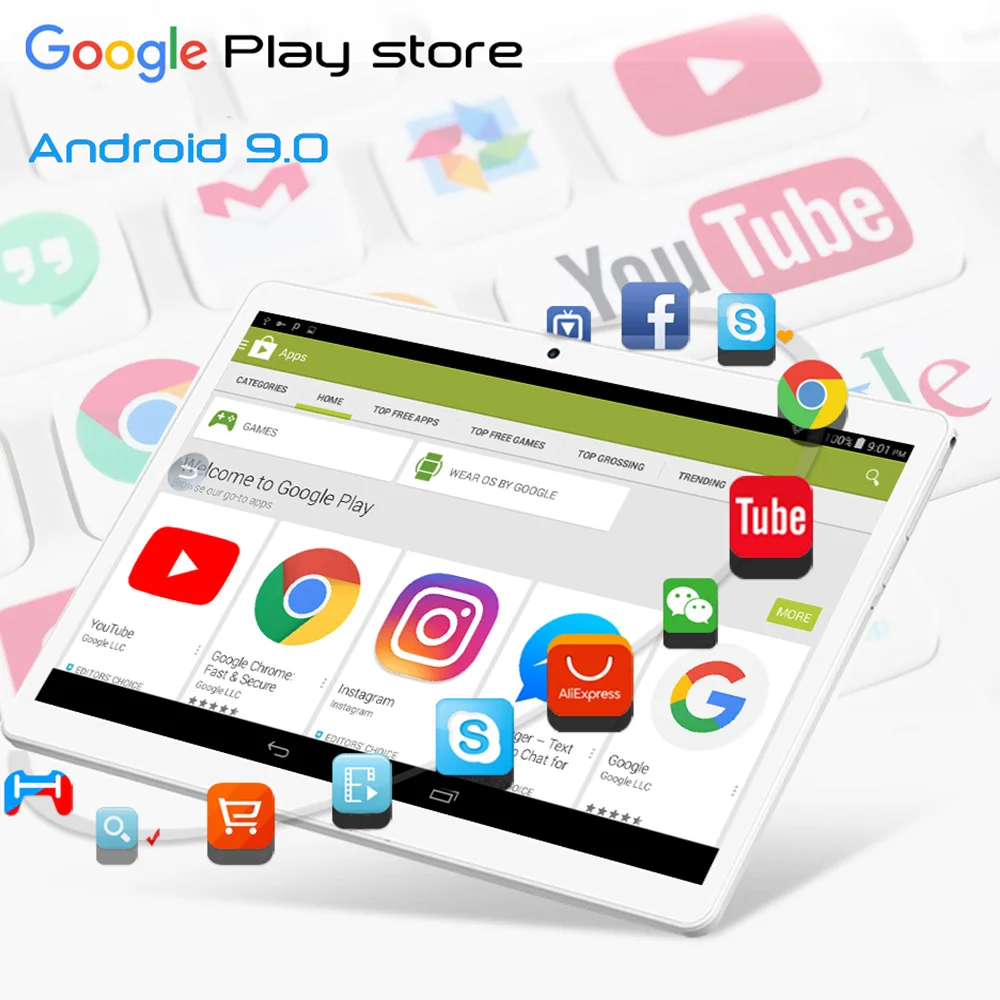 10 дюймовый планшет с четырёхъядерным процессором 5 МП Android 9 Pie 32 ГБ|Планшеты| |