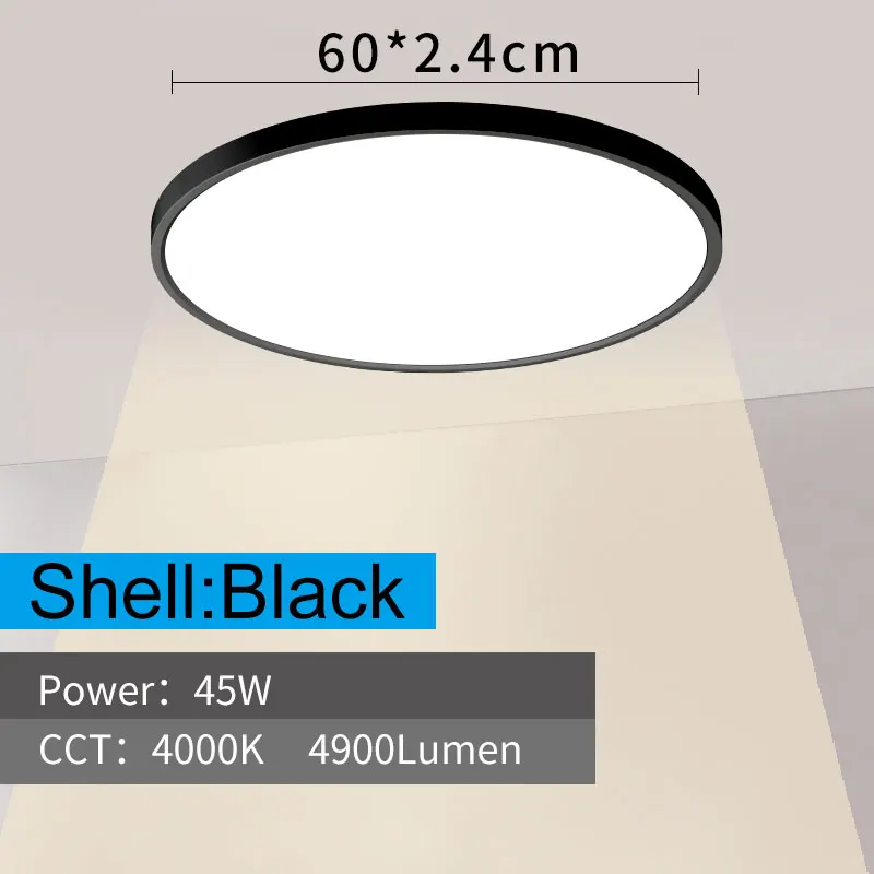 Black 45W-4000K Современный светодиодный потолочный светильник D480mm D600mm Home Lighting 5000 K, лампа для кухни, спальни, ванной комнаты, ультратонкая потолочная лампа для монтажа на поверхности - Цвет корпуса: Black 45W-4000K