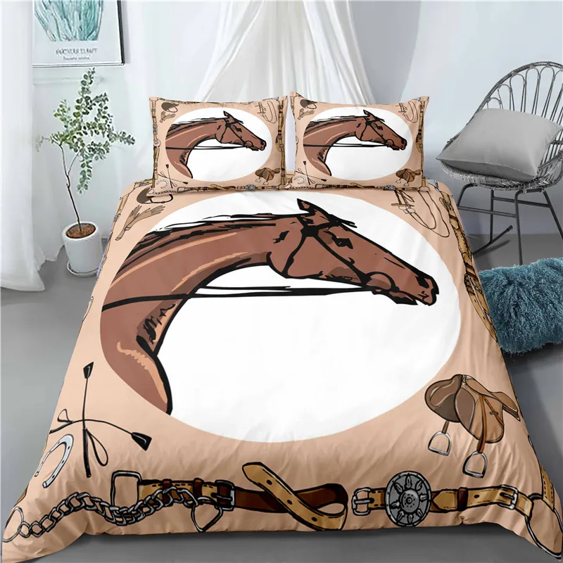 100% полиэстер постельное белье в стиле ретро Стиль лошадь печатных близнец полный