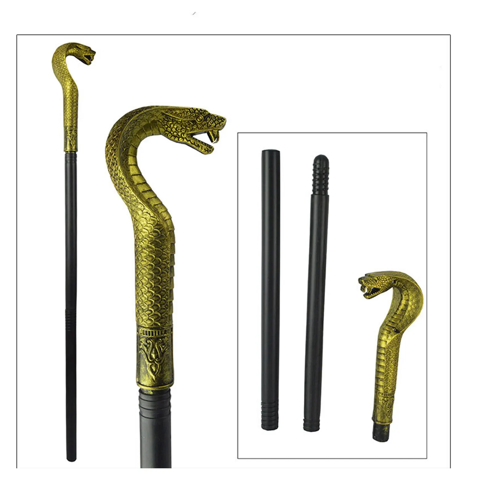 3pcs/set Egyptian Costume Accessories Golden Pharaoh King Hat Cleopatra Snake-shaped with Scepter Halloween Cosplay Props - купить по
