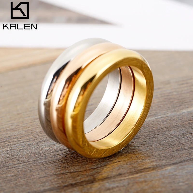 

KALEN 3 Pieces/Set Ring Rose Gold/Silver Color Titanium Steel Round Rings For Women Wedding Jewelry Anniversary Simple Ring Set