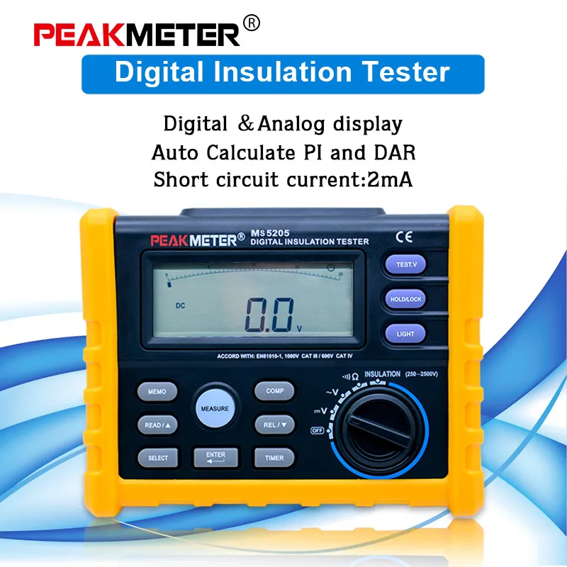 

Digital Insulation Resistance Meter Tester MS5205 Analogue and Digital Multimeter Megohm Meter 0.01-100G ohm 250V-2500V