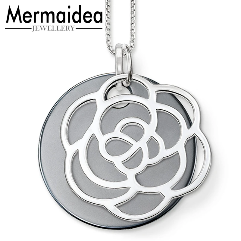 Ожерелье с черным орнаментом розовый цветок 2020 Фирменная Посеребренная цепочка