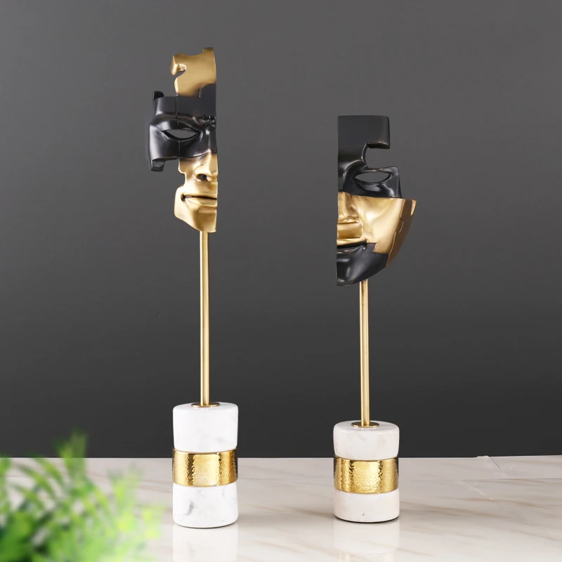 Золотая черная металлическая прошитая маска для лица статуя скульптура домашнее