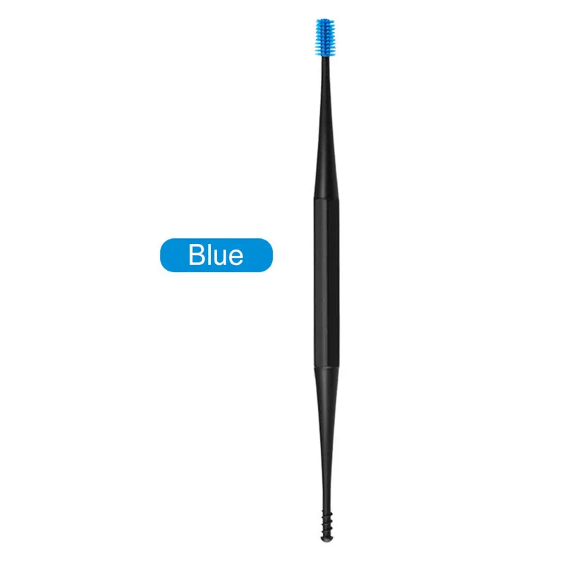 Blue Двухголовная силиконовая Ушная палочка, двухсторонняя Ушная палочка, Ушная восковая кюретка для удаления ушей, чистящая ложка, спиральный ушной инструмент, спиральный дизайн - Цвет: Blue