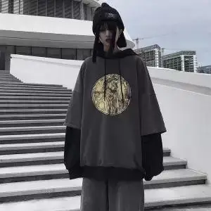 Осенняя Женская толстовка одежда Корейский Ulzzang Харадзюку печатные свободные толстовки женские с длинным рукавом флисовые толстовки с капюшоном уличная - Цвет: 1