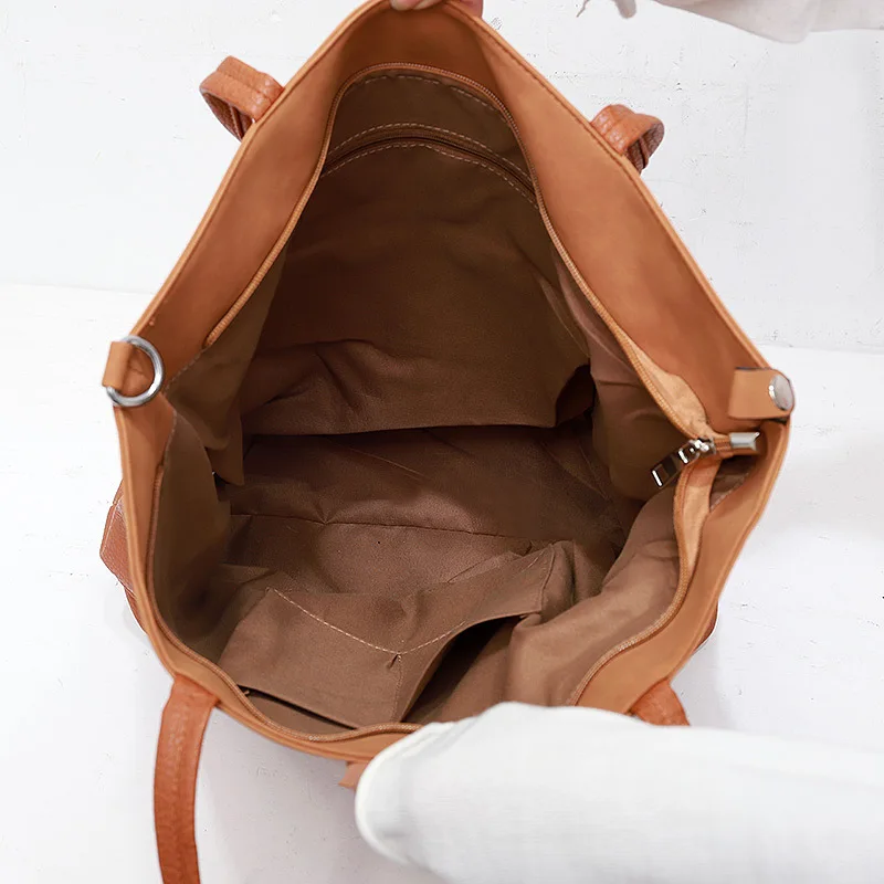 

New fashion simple tote bag ladies stitching large capacity one-shoulder frosted bag multi-function handbag Christmas gift