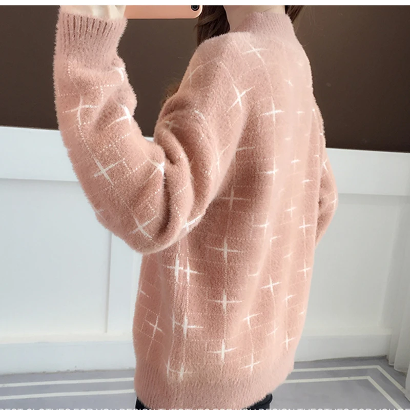 Теплый Женский свитер-пуловер свитер с рисунком мохер толстый плюш шерсть зима