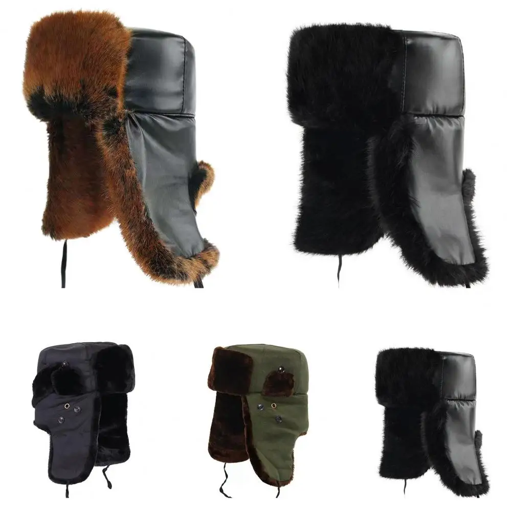 Практичная прочная теплая шапка-Авиатор с ушами одного размера удобная для кожи