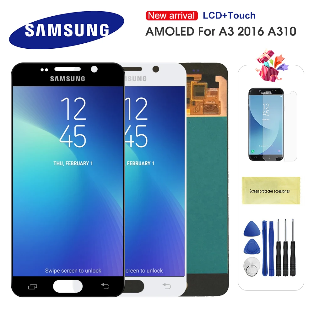 

Оригинальный ЖК-дисплей Super AMOLED для Samsung Galaxy A3 2016 A310 A310F A3100, ЖК-дисплей с сенсорным экраном и дигитайзером в сборе, замена