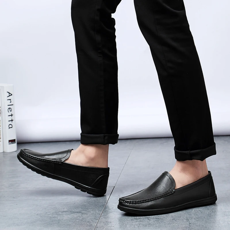 Мокасины мужские из натуральной кожи мягкие туфли-оксфорды без застежки