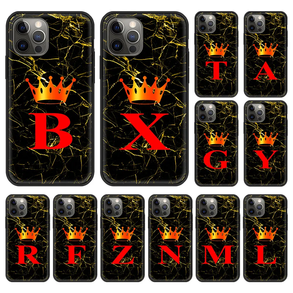 

Luxury Marble Letter A B Crown for iPhone 13 11 12 Pro Max Case 7 8 Plus SE2020 X XR XS Luxury Silicone Back Cover Phone Cases