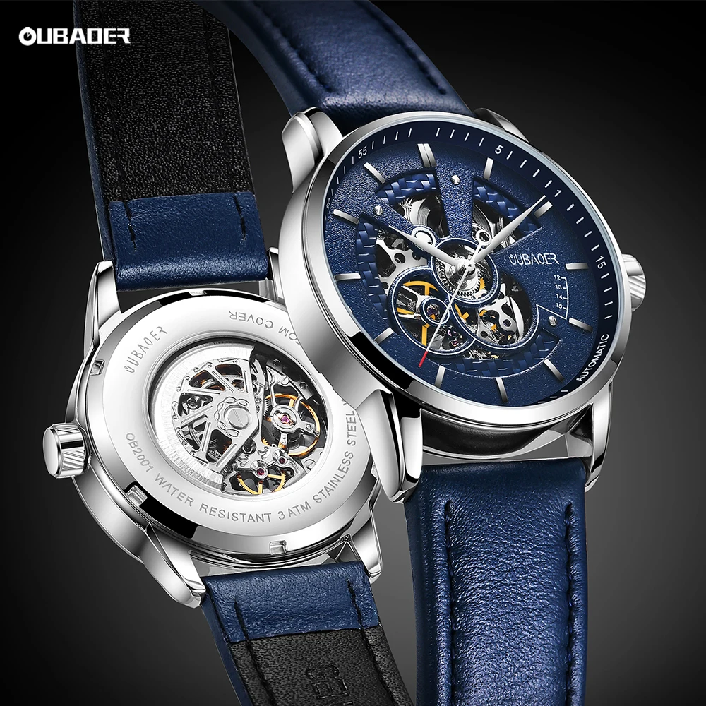 

OUBAOER Mens Watches 2021 Mechanical Automatic Top Brand Luxury Tourbillon Self Winding Leather Sport Wristwatch