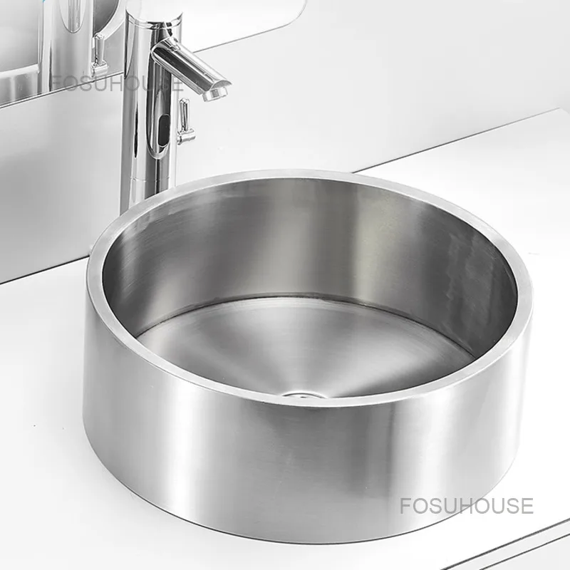 Modern Stainless Steel Platform Basin Thickened Bathroom Sinks Circular Bar Wash Art Vanity Sink | Обустройство дома