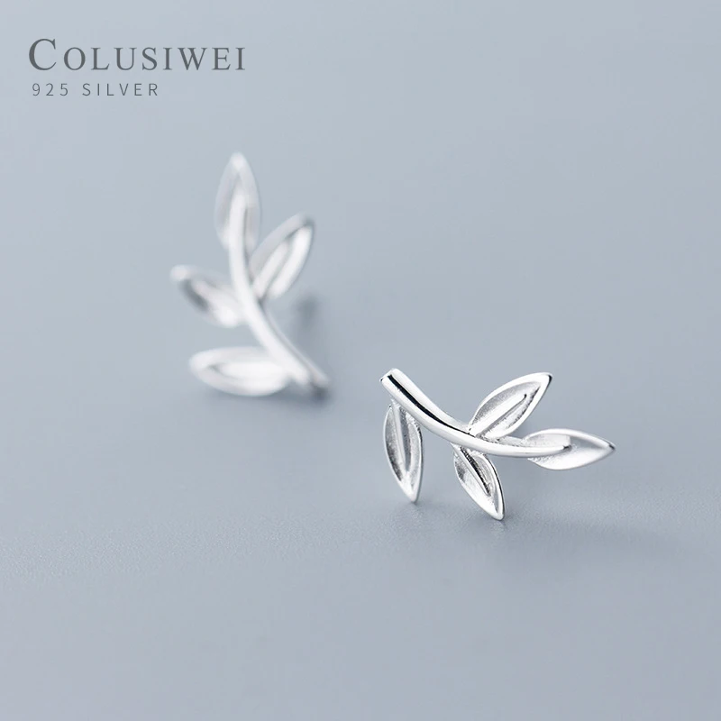 Colusiwei натуральная 925 стерлингового серебра Простые Модные Дерево лист серьги со