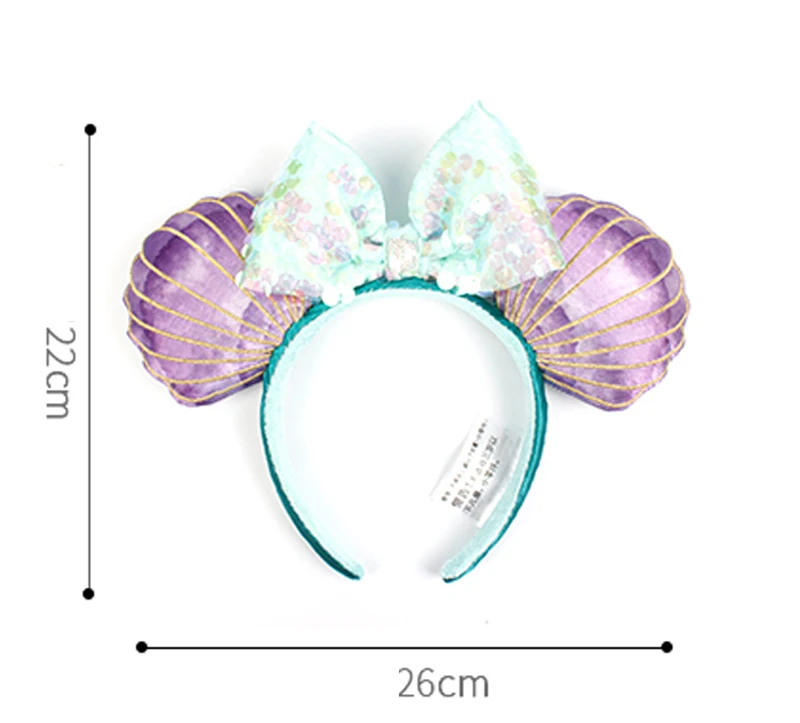 Diadema con orejas de Minnie de dibujos animados para adultos y ni&ntilde;os, diadema de felpa de sirena, Princesa, con lazos grandes de lentejuelas, para disfraz, regalo-3