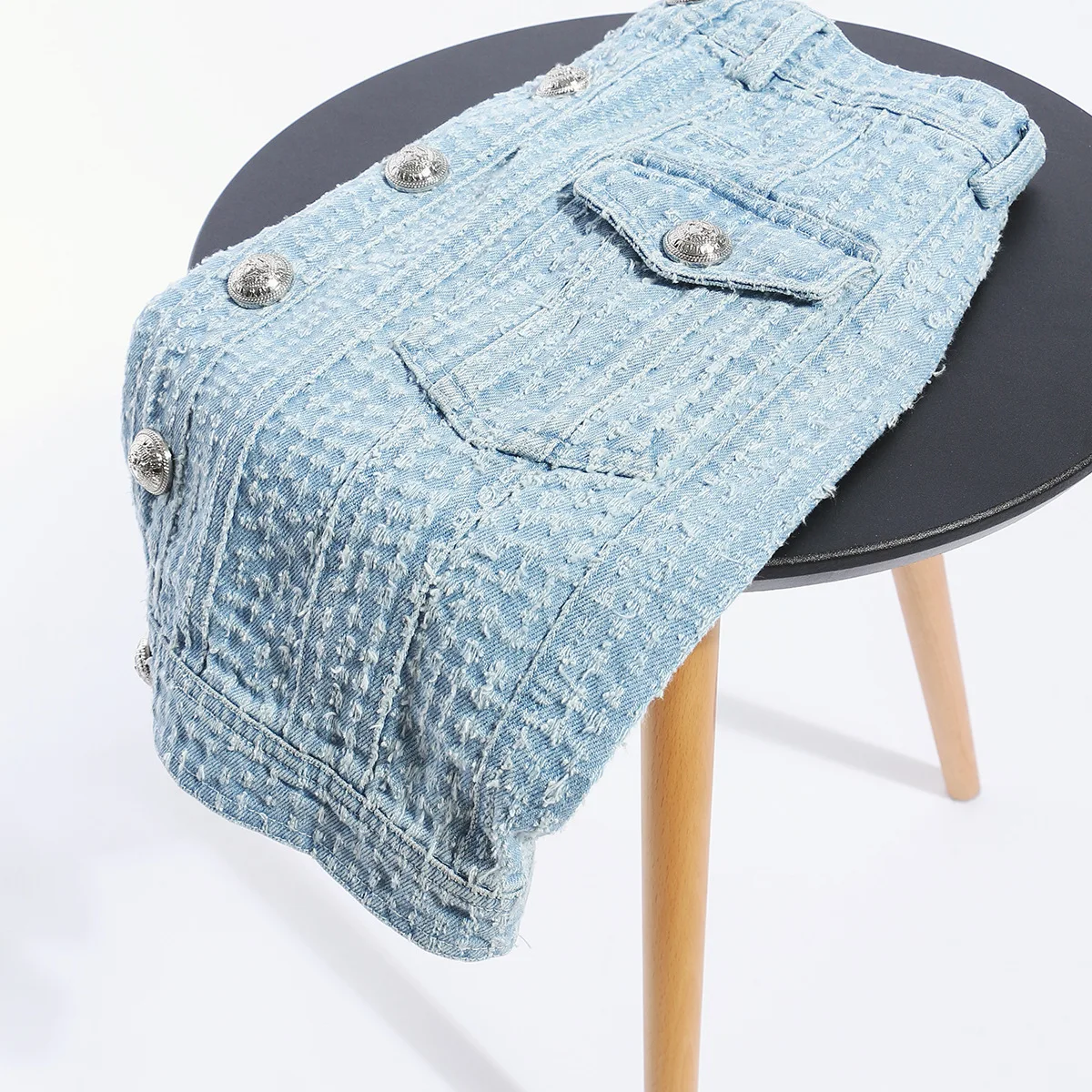 

Blue Cotton denim skirt women 2020 vintage high waist double-breasted mini skirt saia jeans feminina