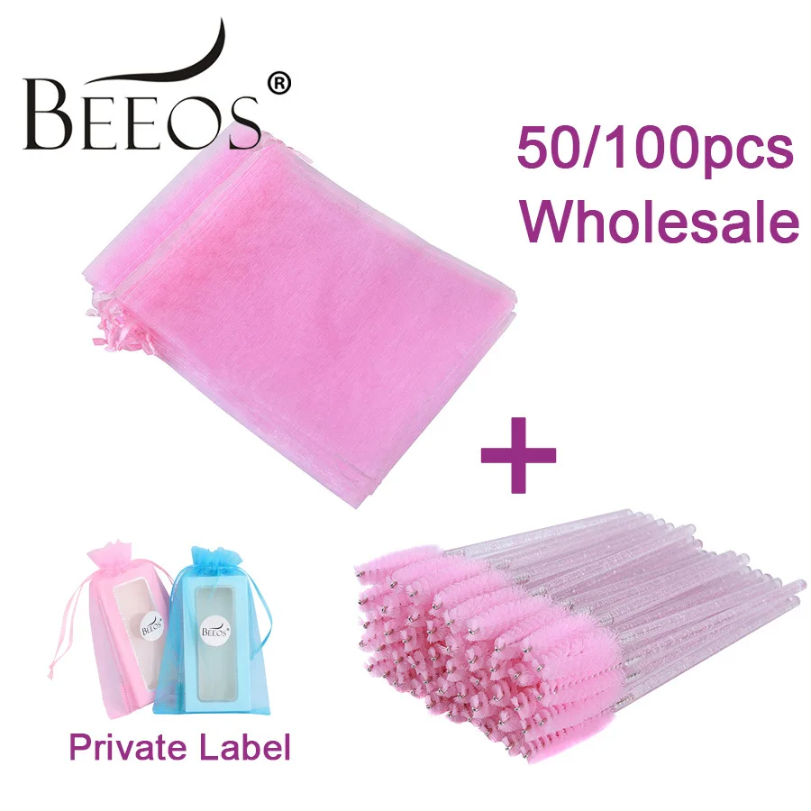 Beeos оптовая продажа 100 шт органзы ресница упаковке сумки Хрустальная кистей для