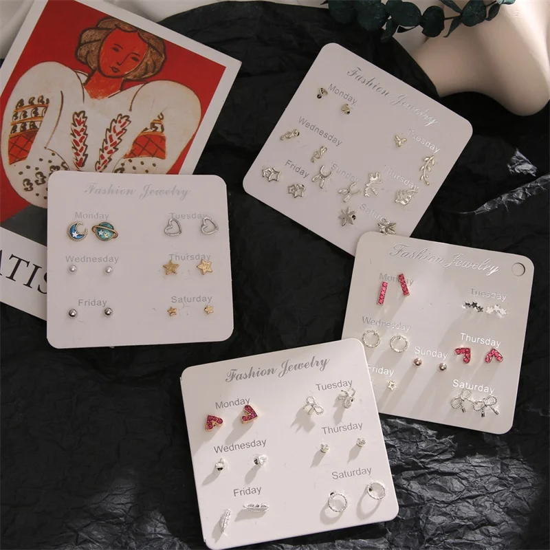 Набор мини-сережек с кристаллами квадратными листьями и жемчугом 2020 | Украшения