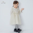 DBL19229 демисезонное платье-свитер в цветочек с бантом для маленьких девочек, детское модное платье для вечеринки, детская одежда в стиле 