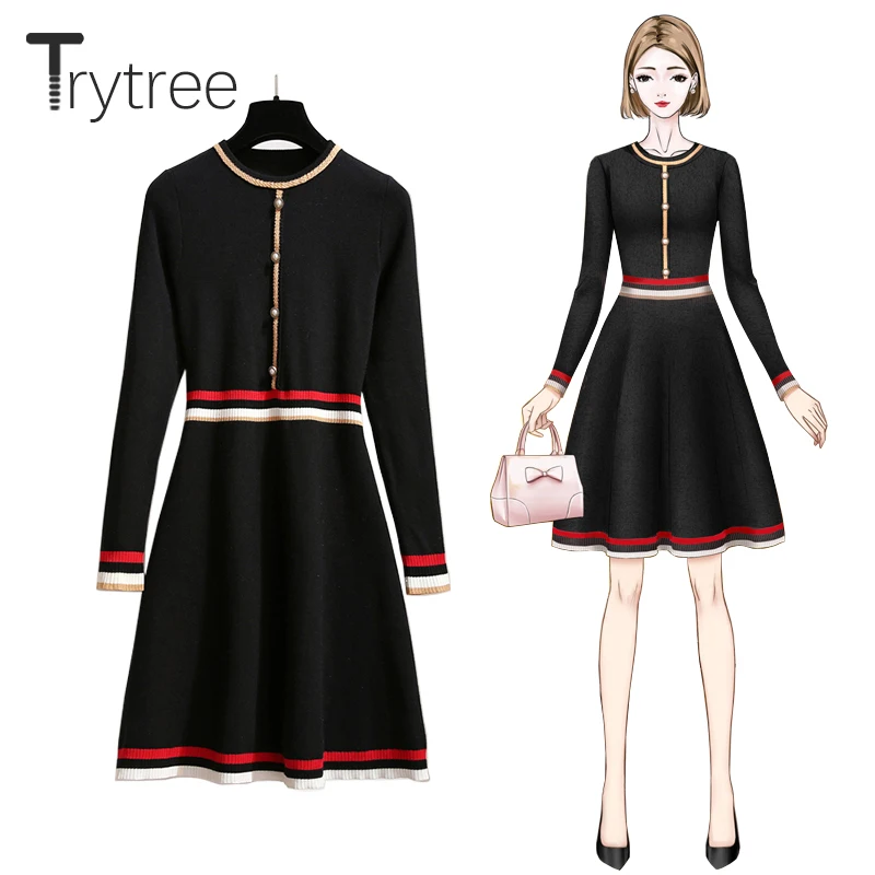 Осень зима 2020 женское Повседневное трикотажное платье Trytree с круглым вырезом