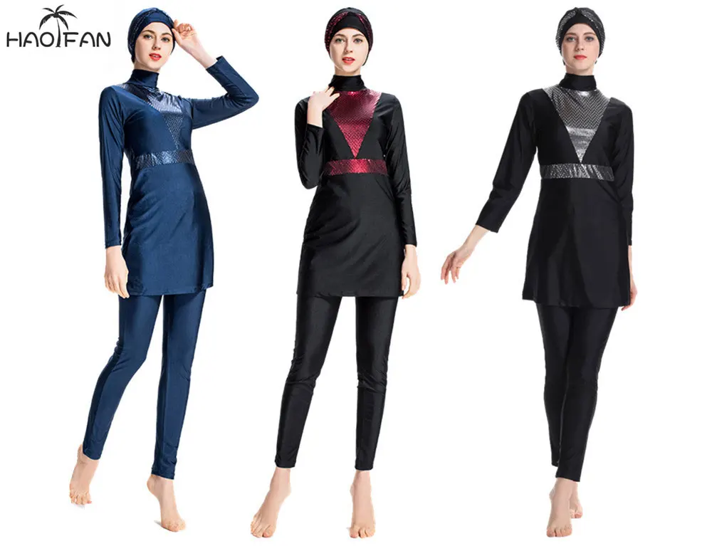 

HaoFan мусульманских женщин консервативный купальник Исламская модем крышка полное покрытие мусульманин с капюшоном купальник в купальном ...