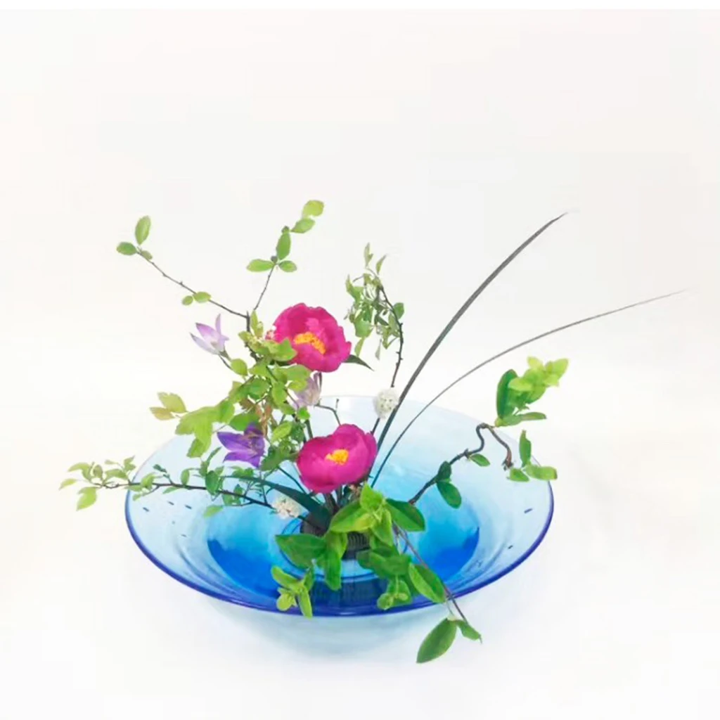 Round Clear Blue Большая японская икебана Suiban ваза цветочный горшок бонсай поднос держатель для цветов для домашнего офиса Настольный Декор - Цвет: Round Clear Blue
