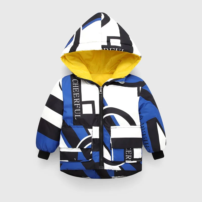 Blue and Black VFOCHI, новые пуховые пальто для мальчиков и девочек детская модная куртка, парка 4 цвета, детский зимний комбинезон, унисекс, толстая зимняя верхняя одежда с капюшоном для мальчиков и девочек - Цвет: Blue and Black