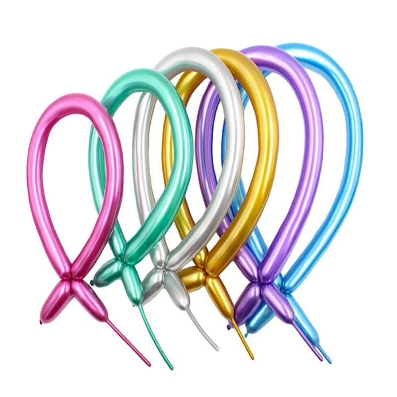 

100Pcs Long Glossy Latex Balloons Thick Chrome Metallic Colors Inflatable Twisting Balloons Globos for Party Decor