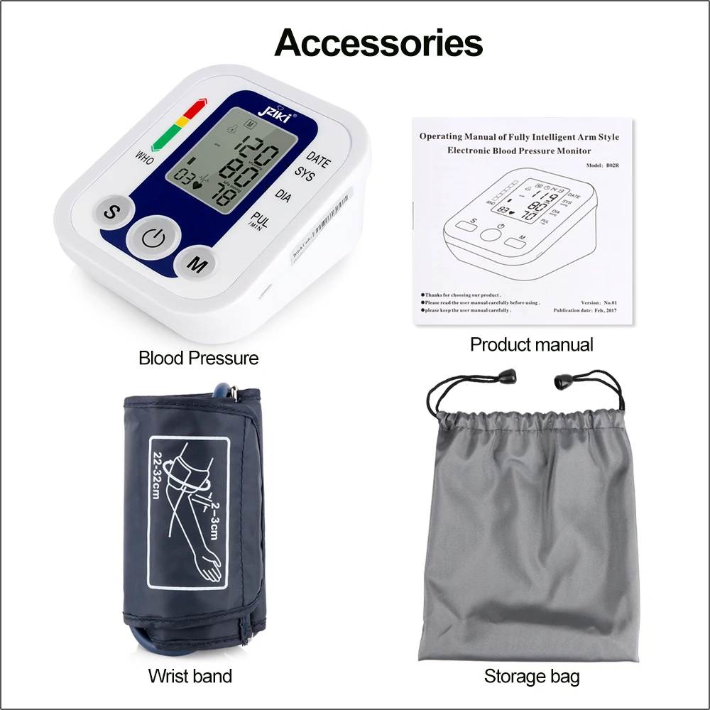 RZ Automatic Digital Upper Arm Blood Pressure Monitor Home Sphygmomanometer Pressure Gauge Heart Beat Rate Meter Tonometer