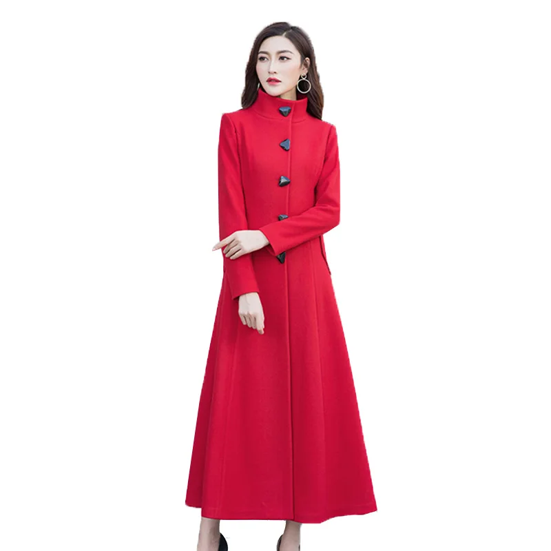 Women Woolen Coat 2022 New Autumn Winter Elegant Long Outwear Female Wool Blends Coat High Quality Slim Overcoat R410
