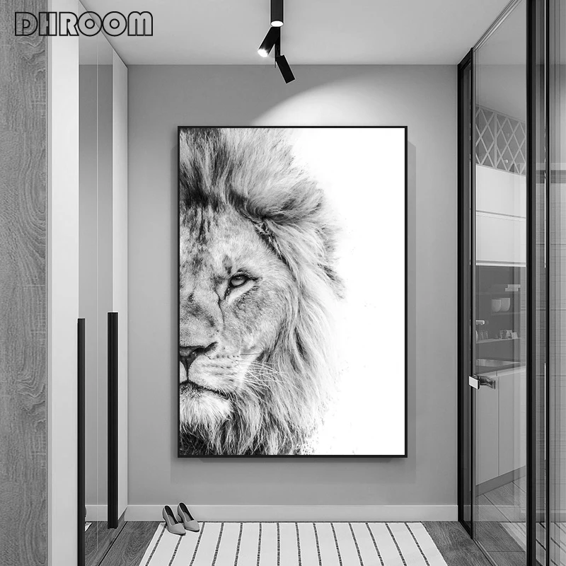 

Animal Poster Forest Wolf Lion Bear Canvas Print Black White Large Wall Art Cow Painting Wilderness Picture Modern Home Decor