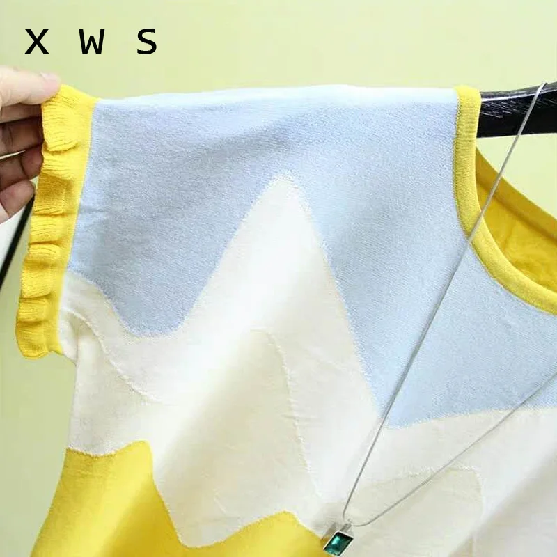 Свитер женский в стиле пэчворк трикотажный тонкий пуловер оверсайз с коротким