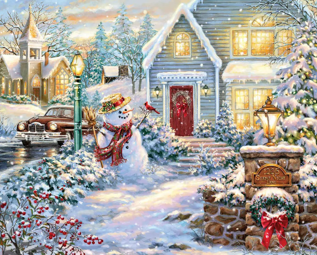 

JMINE Div 5D Snowman Country Christmas Village Full Diamond Painting cross stitch kits art Scenic 3D paint by diamonds