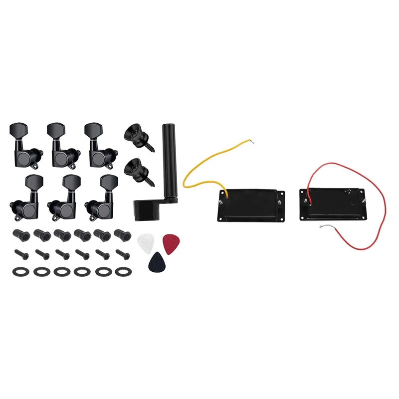 

2 Set Musical in strument Accessories: 1 Set Humbucker Pickup Black & 1 Set Guitar String Tuning Pegs Keys