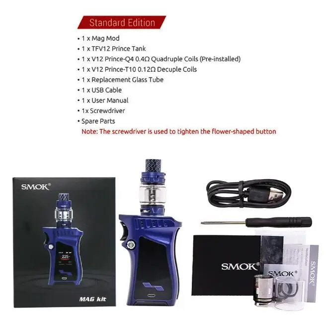Navy Blue Black Kit SMOK Mag Box Mod 225 Вт правый вейп электронная сигарета для атомайзера TFV12 PRINCE Tank V12 Prince испаритель катушка - Цвет: Navy Blue Black Kit