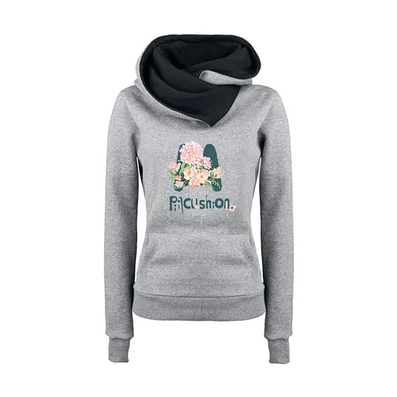 Casual Women Sweatshirt Hoodie Autumn Big Hat Floral & Rose Cotton Hooded Tops Clothing Pullover Female Sweetshirts Hoodies