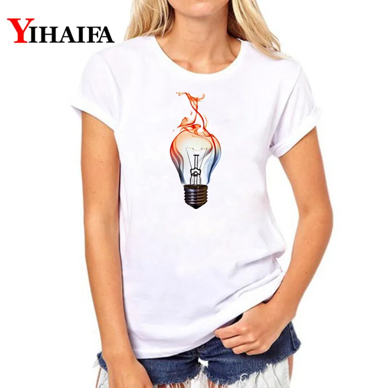 Женская футболка с коротким рукавом YIHAIFA Повседневная белая принтом лампочки