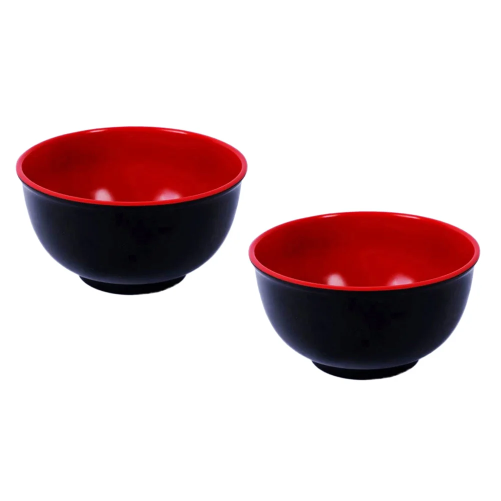 

2pcs Melamine Black and Red Bowl Imitation Porcelain Rice Soup Bowls Tableware for Restaurant Home (4.5inch)