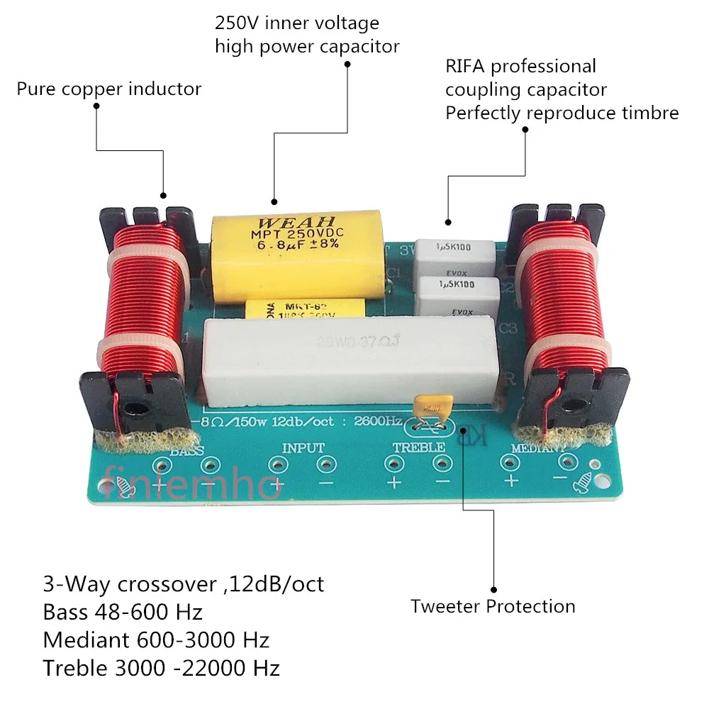 Finlemho 3-полосный кроссовер аксессуары для шкафа тройной твитер низкочастотный